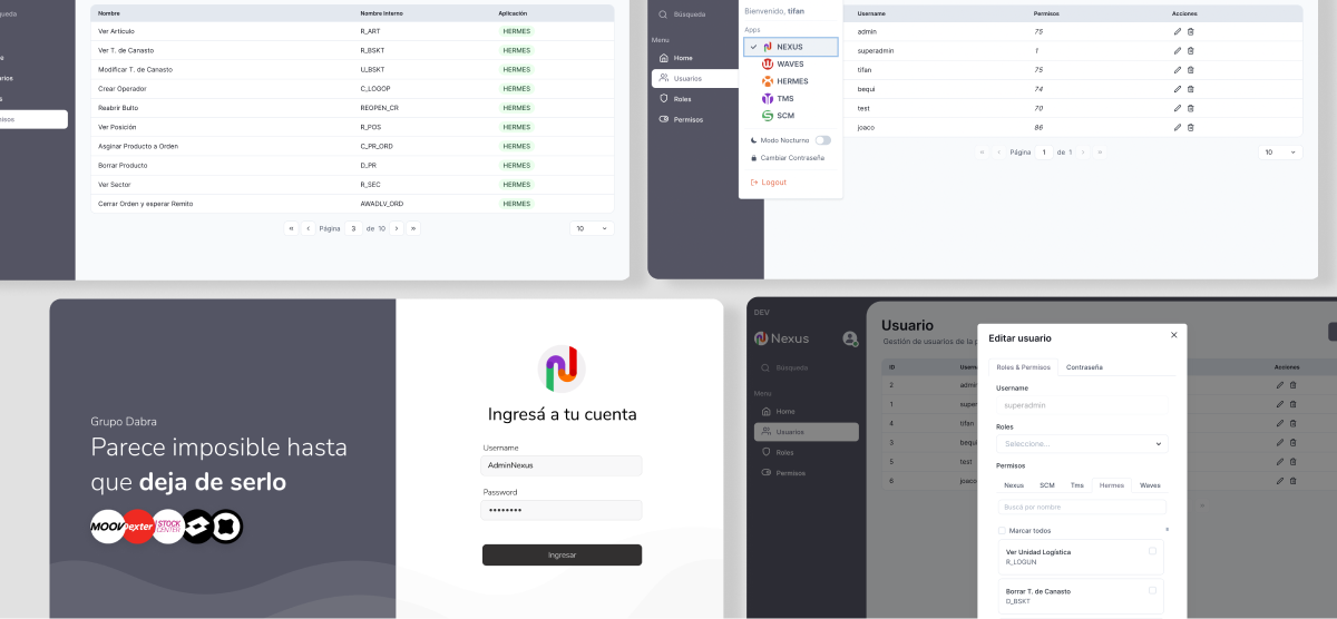 Capturas de pantalla de interfaces de la suite de aplicaciones para la logística de Grupo DABRA