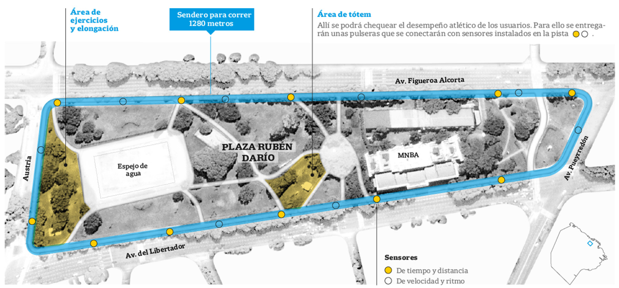 Mapa completo de la plaza Ruben Dario donde se muestra la ubicación de los sensores